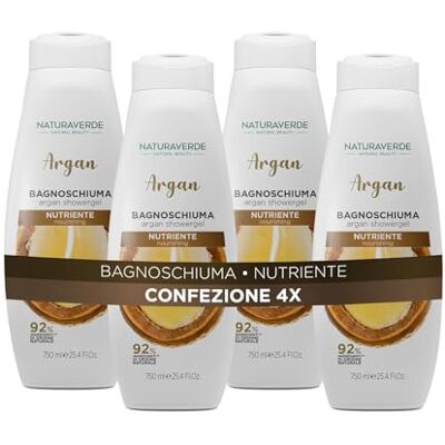 Naturaverde Natural Beauty Bagnoschiuma Argan Nutriente, Docciaschiuma per il Corpo, Ingredienti di Origine Naturale, 4 x 750ml Naturaverde Natural Beauty Bagnoschiuma Argan Nutriente, Docciaschiuma per il Corpo, Ingredienti di Origine Naturale, 4 x 750ml