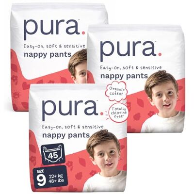 Pura Pannolini Mutandina Taglia 9, (19+kg), 45 pezzi, Vestibilità Elasticizzata 360°, Pelle Sensibile & Ipoallergenica, 12h Protezione Anti-Perdite Notte, Senza Cloro Pura Pannolini Mutandina Taglia 9, (19+kg), 45 pezzi, Vestibilità Elasticizzata 360°, Pelle Sensibile & Ipoallergenica, 12h Protezione Anti-Perdite Notte, Senza Cloro