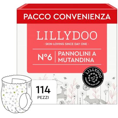 LILLYDOO Pannolini a mutandina , taglia 6 (13+ kg), 114 pz Delicati sulla pelle, con tasche per pipì e pupù, 0% profumi e lozioni, dermatologicamente testati: sicurezza ad ogni cambio LILLYDOO Pannolini a mutandina , taglia 6 (13+ kg), 114 pz Delicati sulla pelle, con tasche per pipì e pupù, 0% profumi e lozioni, dermatologicamente testati: sicurezza ad ogni cambio