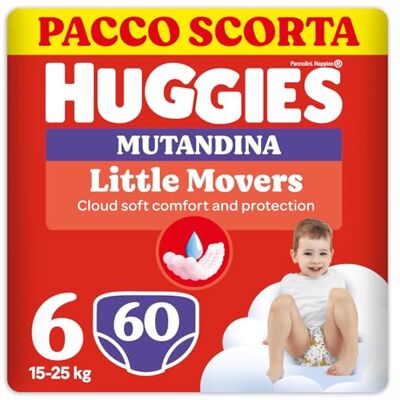 Huggies Little Movers Taglia 6 (15-25 Kg) Pannolini, 60 Pz Huggies Little Movers Taglia 6 (15-25 Kg) Pannolini, 60 Pz