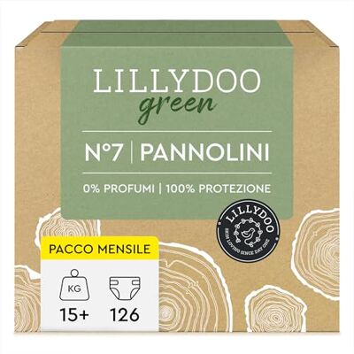 LILLYDOO Pannolini a ridotto impatto ambientale green, taglia 7 (15+ kg), 126 pannolini, PACCO MENSILE (FSC Mix) LILLYDOO Pannolini a ridotto impatto ambientale green, taglia 7 (15+ kg), 126 pannolini, PACCO MENSILE (FSC Mix)