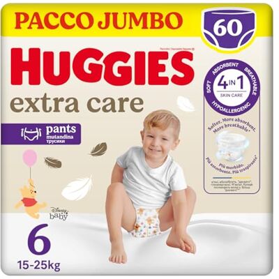 Huggies Extra Care Mutandine, Ultra assorbente, Taglia 6 (15-25 Kg), Pacco Mega, 60 Pz Huggies Extra Care Mutandine, Ultra assorbente, Taglia 6 (15-25 Kg), Pacco Mega, 60 Pz