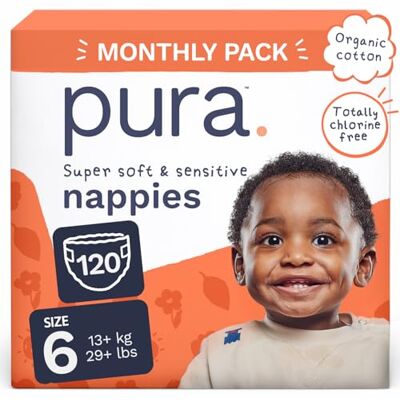 Pura Pannolini Eco Baby – Taglia 6 (13 kg+), 6 x 20 (120 in totale), confezione mensile, ultra morbidi per pelli sensibili, cotone biologico, fino a 12 ore di protezione dalle Pura Pannolini Eco Baby – Taglia 6 (13 kg+), 6 x 20 (120 in totale), confezione mensile, ultra morbidi per pelli sensibili, cotone biologico, fino a 12 ore di protezione dalle