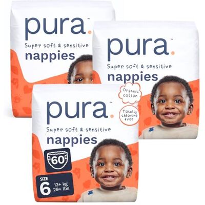 Pura Pannolini per Bambini Taglia 6, 60 pezzi, 13kg, Pelle Sensibile e Ipoallergenica, Senza Tossine*, Blowout Blocker™, Fino a 12h Protezione Perdite Pura Pannolini per Bambini Taglia 6, 60 pezzi, 13kg, Pelle Sensibile e Ipoallergenica, Senza Tossine*, Blowout Blocker™, Fino a 12h Protezione Perdite