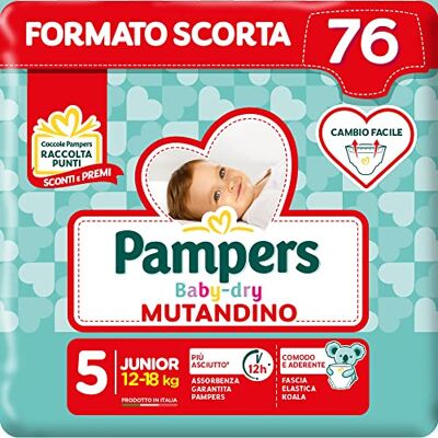 Pampers Baby Dry Mutandino Junior, 76 Pannolini, Taglia 5 (12-18 Kg) Pampers Baby Dry Mutandino Junior, 76 Pannolini, Taglia 5 (12-18 Kg)