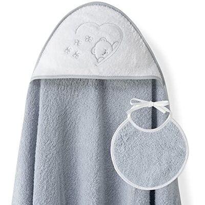 Interbaby Asciugamano Mantellina con cappuccio per bambini con bablagino Orso Farfalles grigio Interbaby Asciugamano Mantellina con cappuccio per bambini con bablagino Orso Farfalles grigio