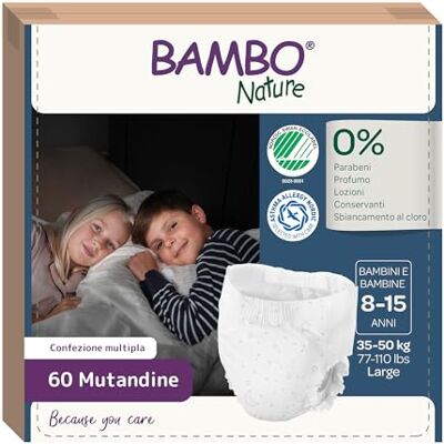 Bambo Nature Bambo Dreamy Pannolini Mutandina Notte Taglia L (35-50 kg) 60 pz Night Pants Scatola mensile, Pannolini pull-up, Ultra assorbenti, Per enuresi notturna Bambo Nature Bambo Dreamy Pannolini Mutandina Notte Taglia L (35-50 kg) 60 pz Night Pants Scatola mensile, Pannolini pull-up, Ultra assorbenti, Per enuresi notturna