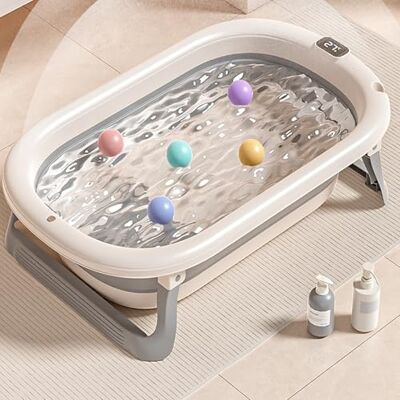 LANTUS Vasca da bagno pieghevole per bambini, vasca adatta ai neonati e con fori di drenaggio A-43 x 71 x 18,5 cm (grigio) LANTUS Vasca da bagno pieghevole per bambini, vasca adatta ai neonati e con fori di drenaggio A-43 x 71 x 18,5 cm (grigio)