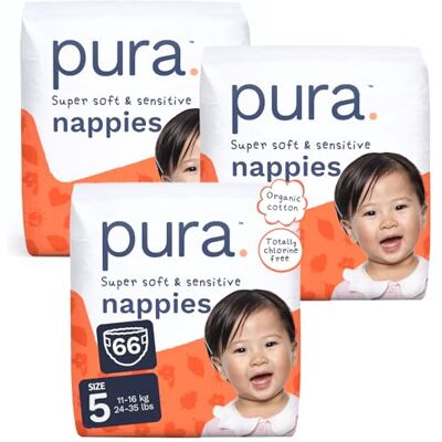 Pura Pannolini per Bambini Taglia 5, 66 pezzi, 11-16kg, Pelle Sensibile e Ipoallergenica, Senza Tossine*, Blowout Blocker™, Fino a 12h Protezione Perdite Pura Pannolini per Bambini Taglia 5, 66 pezzi, 11-16kg, Pelle Sensibile e Ipoallergenica, Senza Tossine*, Blowout Blocker™, Fino a 12h Protezione Perdite