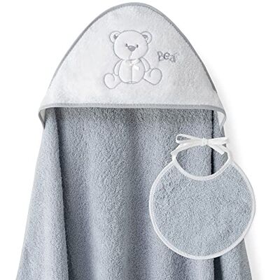 Interbaby Asciugamano Mantellina con cappuccio per bambini con bablagino Orso Lazo grigio Interbaby Asciugamano Mantellina con cappuccio per bambini con bablagino Orso Lazo grigio
