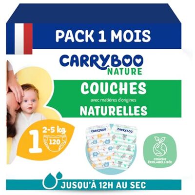CARRYBOO Pannolini taglia 1 2-5 kg Pannolini per neonati ecologici Cura naturale del bambino, ipoallergenico, senza profumo e anti-perdite Made in France 120 pannolini usa e getta 1 mese CARRYBOO Pannolini taglia 1 2-5 kg Pannolini per neonati ecologici Cura naturale del bambino, ipoallergenico, senza profumo e anti-perdite Made in France 120 pannolini usa e getta 1 mese
