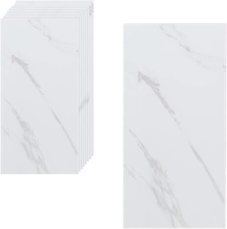 Oceano 8 Piastrelle Pavimento PVC Adesive Effetto Legno Parquet Marmo Listone Piastrelle Impermeabile Autoadesivo carta da parati soggiorno bagno cucina decorazione casa 30x15 cm (Marmo Bianco)