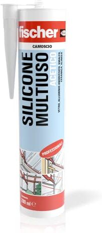 Fischer Silicone Acetico Multiuso Marrone Camoscio SAM 280 ml, Sigillante Antimuffa per Vetro, Alluminio, Smalto, Ceramica, Adatto per Bagno e Cucina,