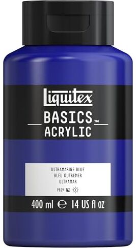 LIQUITEX Basics Pittura acrilica, Pigmenti per artisti monopigmentati, Resistente alla luce, durevole nel tempo, Finitura satinata, Flacone da 400 ml Blu Oltremare