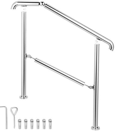 VEVOR Corrimano di Transizione in Acciaio Inossidabile, Adatto per Superficie Piana Ringhiera per Scale Regolabile, Ringhiere per Scale da 1 a 3 Gradini per Interno ed Esterno, Come Scala Soppalcata