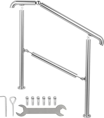 Happybuy Corrimano di Transizione in Acciaio Inossidabile, Ringhiere per Scale da 1 a 3 Gradini per Interno ed Esterno, Come Scala Soppalcata