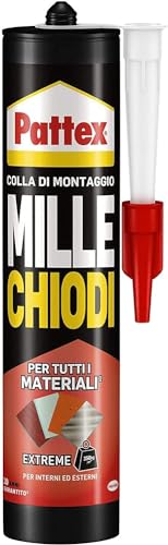 Pattex Mille Chiodi Extreme, forte adesivo di montaggio, colla forte per interni e esterni, adesivo sigillante resistente ad acqua e raggi UV, bianco, 1x460g cartuccia