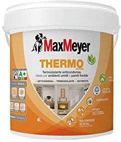 MAXMEYER Pittura per interni termica, antimuffa, anticondensa, A+ e priva di formaldeide, Thermo A+ Active BIANCO 4 L