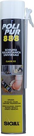 SIGILL , Polipur 888+Manuale, Schiuma Poliuretanica Monocomponente per l'Isolamento e Assemblaggio, per l'Applicazione Manuale o con Pistola, Ideata per Fissare Telai, Pareti Divisorie ecc., 750 ml