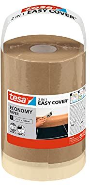 Tesa Easy Cover UNIVERSAL Paper, 2in1 carta per mascherature con nastro adesivo per lavori di pittura e ristrutturazione, 25 m x 18 cm