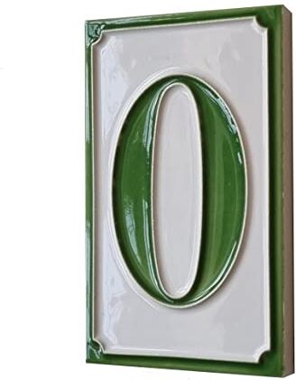 Generic Numeri civici in ceramica italiana dipinta a mano con numeri di piastrelle dal design semplice verde, dimensioni delle piastrelle: 11 cm x 7 cm (numero verde 0)