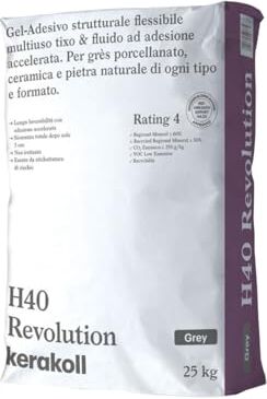 Kerakoll H40 Revolution Adesivo Strutturale Multiuso per Gres Porcellanato Ceramica e Pietra Naturale Colore Grigio Confezione 25kg