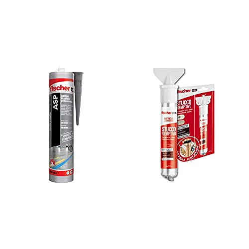 Fischer Asp Grigio, Adesivo Sigillante Tenace E Resistente Per Giunti A Pavimento, In Facciata & 552152 Stucco Riempitivo, In Tubetto Con Spatola Integrata, Per Coprire Fori E Crepe