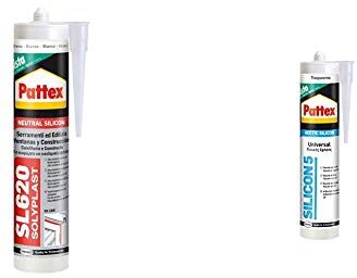 Pattex 3283015 SL 620 Serramenti ed Edilizia, Resiste alle muffe, agli agenti atmosferici, ad acidi e basi diluiti, ai raggi UV, Certificato ISO 11600 & Sigillante Silicon 5 Trasparente Art. 1534267