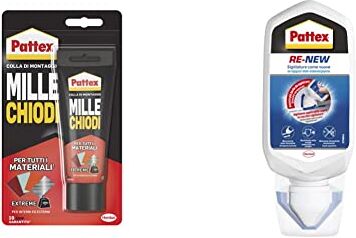 Pattex Mille Chiodi Extreme, Forte Adesivo Di Montaggio, Colla Forte Per Interni E Esterni & RE-NEW Bianco, Sigillante bagno e cucina per rinnovo fughe, Silicone sigillante bianco