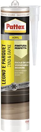 Pattex Sigillante Acrilico Legno&Parquet, Silicone per Legno, Ottimo per Sigillatura di Legno, Parquet, Armadi, Infissi, Zoccolini, Verniciabile, Colore Rovere Scuro, Cartuccia da 280 ml