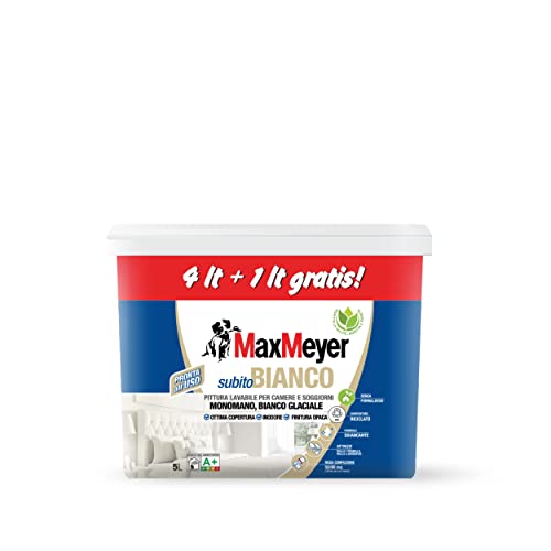 MAXMEYER Pittura per interni Lavabile A+ e priva di formaldeide, formula sbiancante, Subitobianco A+ BIANCO 5 L