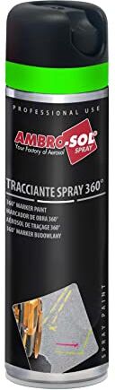 Ambro-Sol Tracciante Marker Spray 360°, sia per Uso Professionale che Domestico, per Asfalti, Muri e Legno, Bomboletta Spray in Banda Stagnata Riciclabile 500 ml, Verde Fluorescente