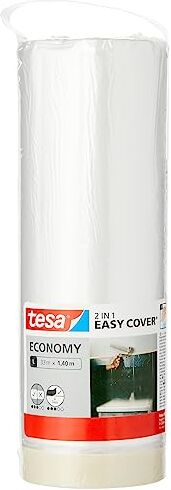 Tesa Easy Cover Film ECONOMY, Telo Copritutto per Pittura 2 in 1 con Biadesivo in Carta, 33 m x 140 cm