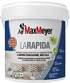 MAXMEYER Pittura per interni Lavabile, asciuga in 1 ora, A+ e priva di formaldeide, La Rapida BIANCO 4 L