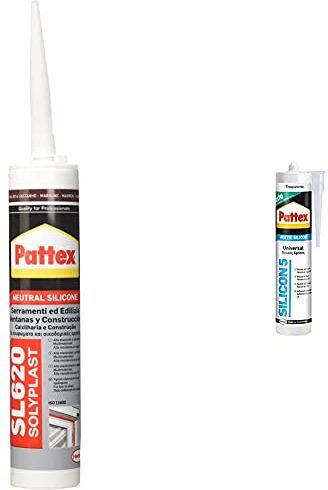 Pattex 1536097 Sl 620/Ral 8014 Serramenti E Edilizia, 300 Ml, Marrone & Sigillante Silicon 5 Trasparente Art. 1534267