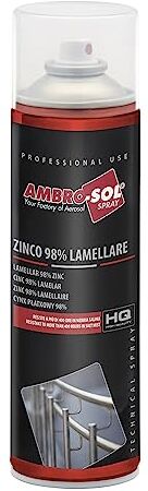 Ambro-Sol Zincante a Freddo Zinco 98% Lamellare, Base per Superfici Metalliche, Bomboletta Spray in Banda Stagnata 100% Riciclabile all'Infinito da 500 ml, Finitura Grigio Chiara