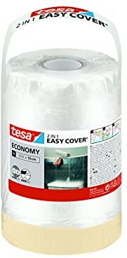 Tesa Easy Cover Film ECONOMY, Telo Copritutto per Pittura 2 in 1 con Biadesivo in Carta, 33 m x 55 cm