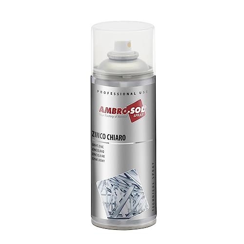 Ambro-Sol Zinco Chiaro Spray, Ideale per Ritoccare, Rifinire e Riparare con una Finitura Color Grigio Chiaro Superfici Metalliche, Bomboletta in Banda Stagnata Riciclabile all'Infinito da 400 ml