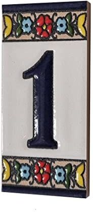 Generic Mini Altea Piastrelle in ceramica con numero civico, motivo floreale, 7,5 x 3,5 cm (numero 1)