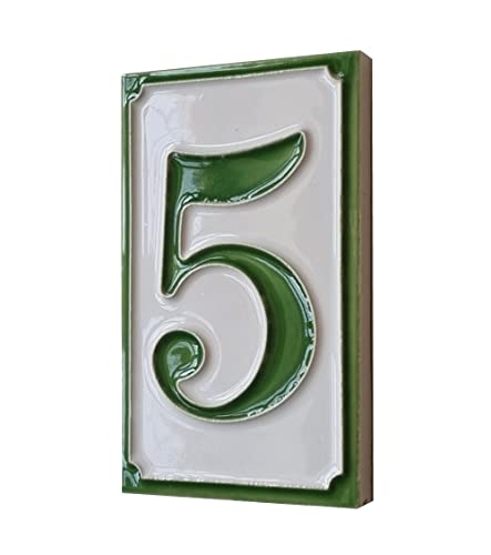 Generic Numeri civici in ceramica italiana dipinta a mano con numeri di piastrelle dal design semplice verde, dimensioni delle piastrelle: 11 cm x 7 cm (numero verde 5)