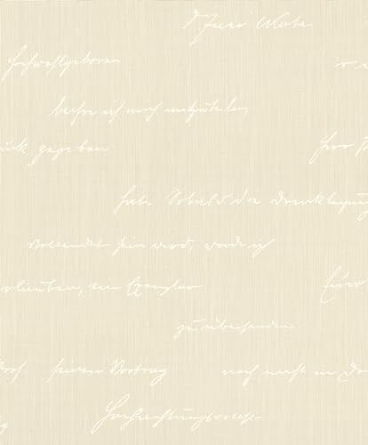 Rasch Wallpaper  Carta da parati in tessuto non tessuto, colore beige, con scritta calligrafica bianca, stile vintage, 10,05 x 0,53 (LXB)