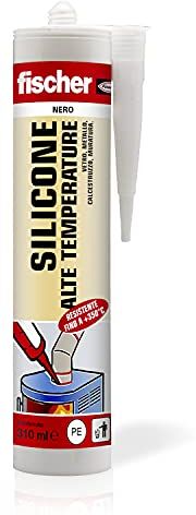 Fischer Silicone Sigillante Alte Temperature SAT Nero, Fino a 350°, Acetico, per Muratura, Plastiche, Metallo, Vetro e Ceramica, Ottimo su Caminetto Stufe e Forno, 524771