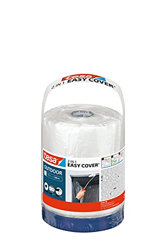 Tesa Easy Cover Outdoor Ricarica L, Ricarica 2in1 con pellicola e nastro adesivo in tessuto, Per mascherare e coprire durante i lavori di pittura all'aperto, 20 m x 1,4 cm