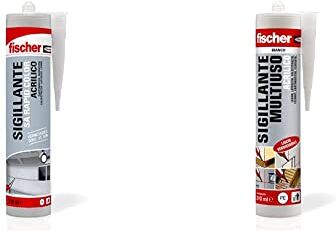 Fischer Sigillante Asciugatura Rapida SA RAPID COLOR Bianco, Finitura Liscia, Acrilico, Elastico, Verniciabile, 552336 & Sigillante Multiuso Acrilico SA 310 Bianco, Ottimo per Supporti Porosi, 9386