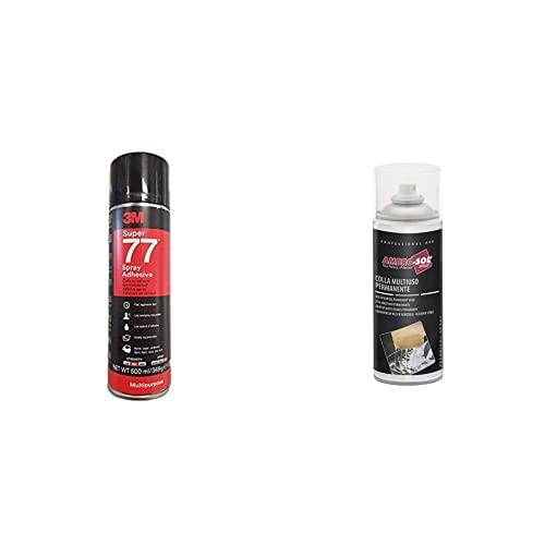 3M Adesivo Spray Super 77 Colla Universale Trasparente ad Asciugatura Rapida, Permanente, 500 ml, 1 Pezzo & Ambro-Sol I254 Colla Multiuso Permanente, Asciugatura Pressoché Immediata