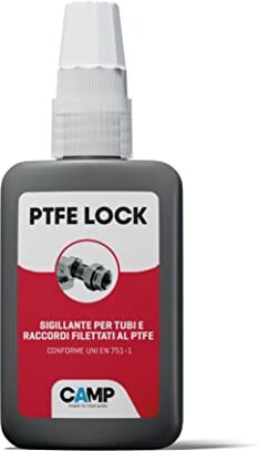 CAMP Ptfe Lock Sigillante Professionale Additivato Al Ptfe Per Tubi E Raccordi Filettati, Per Impianti Aria, Gas, Acqua, Oli, color Bianco, 50 ml