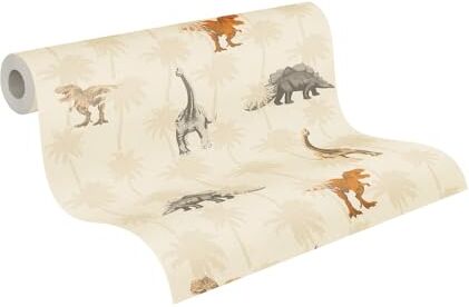 A.S. Création Carta da parati a forma di dinosauro beige – Carta da parati con animali – Carta da parati per bambini – 10,05 m x 0,53 m – Carta da parati per bambini – Made in Germany