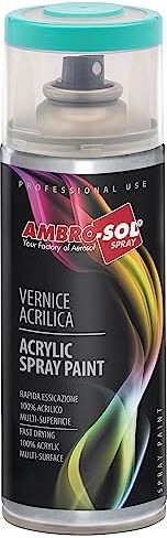 Ambro-Sol Smalto Acrilico Multiuso, Vernice Brillante per Interni ed Esterni, Adatto per Qualsiasi Tipo di Materiale, Bomboletta Spray in Banda Stagnata Riciclabile 400 ml, Verde Chiaro