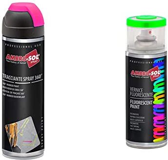 Ambro-Sol V403FUCSIAF Tracciante Marker Spray 360°, sia per Uso Professionale che Domestico, per Asfalti, Muri e Legno & V400FLUOR4 Smalto/Vernice Finiture Speciali Fluorescenti