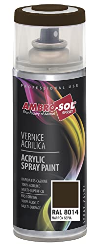 Ambro-Sol Smalto Acrilico Multiuso, Vernice Brillante per Interni ed Esterni, Adatto per Qualsiasi Tipo di Materiale, Bomboletta Spray in Banda Stagnata Riciclabile 400 ml, Marrone Seppia